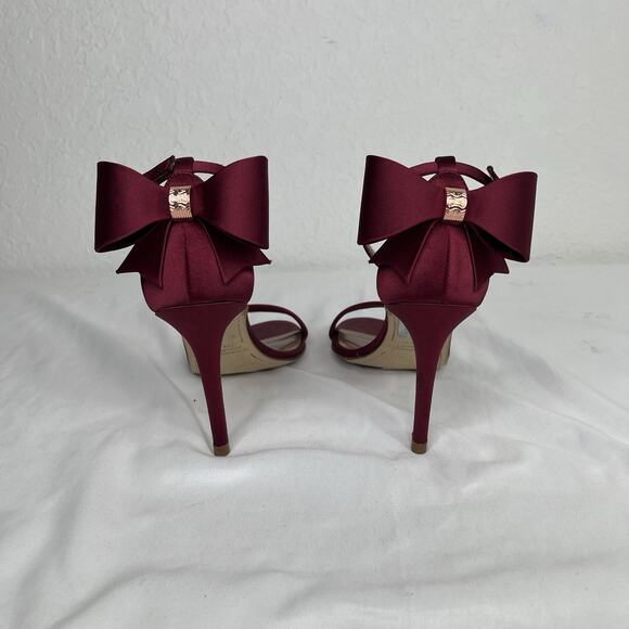 Ted Baker Bow Heeled Satin Maroon Sandals Size 6.5/EU37, Designer, glam, elegant - Picture 3 of 9